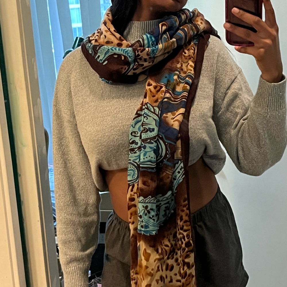 Brown & turquoise scarf - Picture 5 of 11